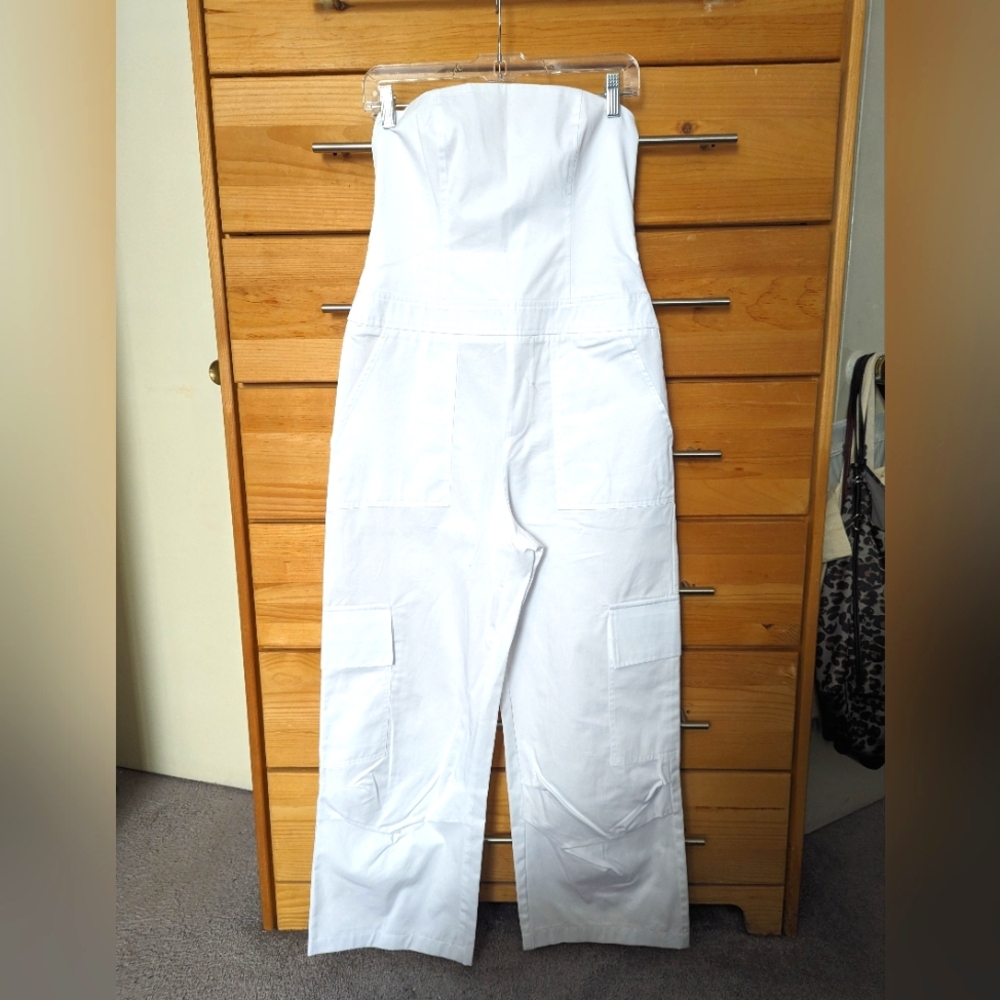 Zara medium strapless white cargo jumpsuit Never worn